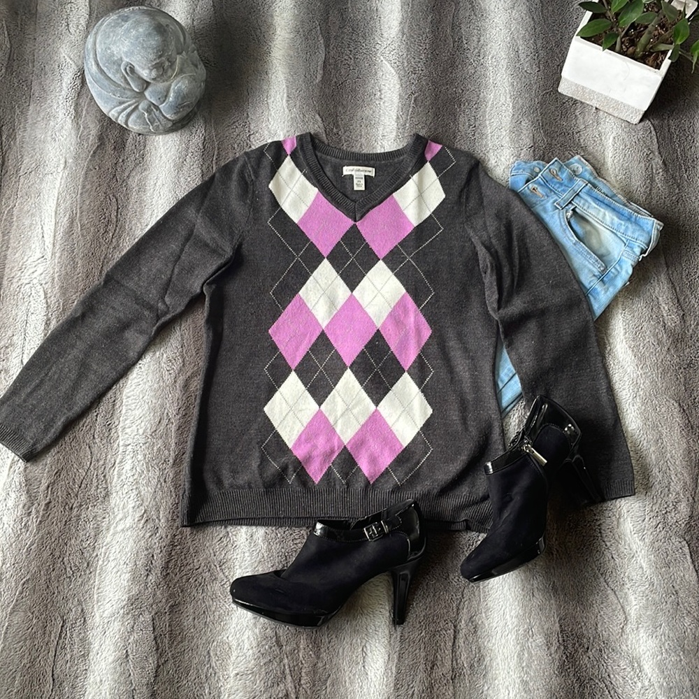 Purple and Gray Argyle Croft & Barrow Sweater